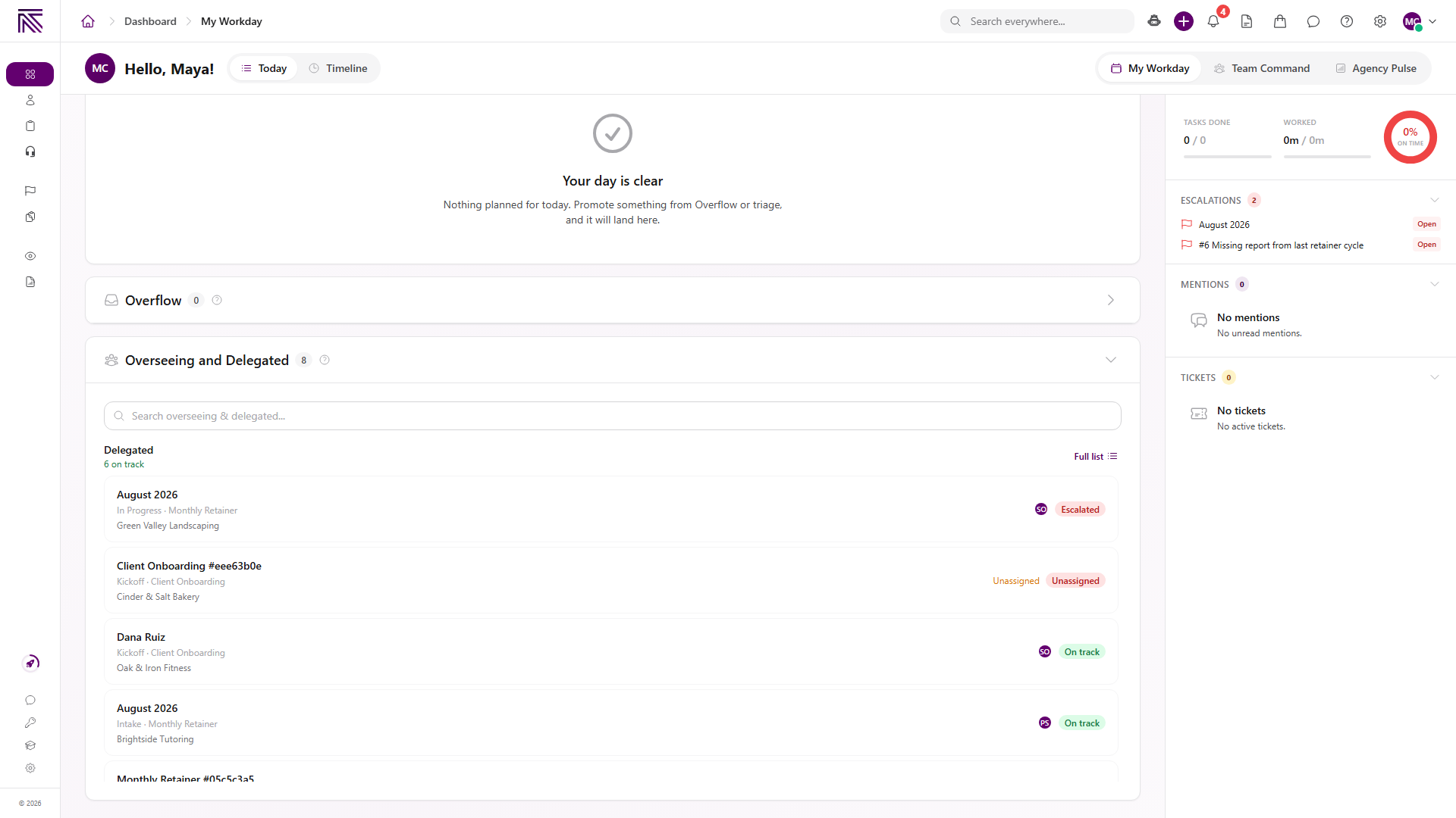 Overseeing and Delegated exceptions with on-track counts and Full list links